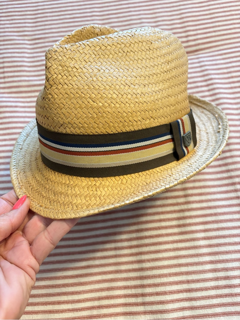 Brixton Straw Fedora Hat with Multicolor Stripe Band